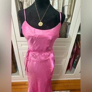 Pink Satin Midi Dress